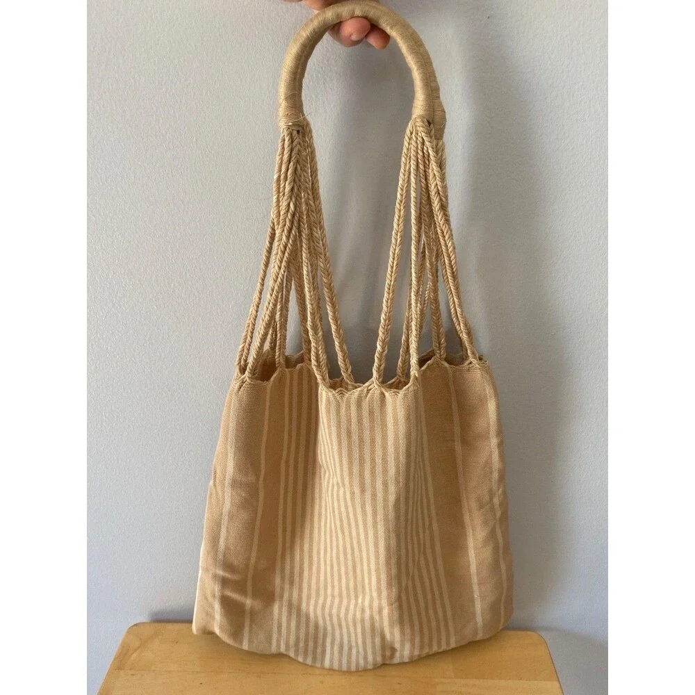 Unbranded Striped Tote Canvas Shoulder Bag